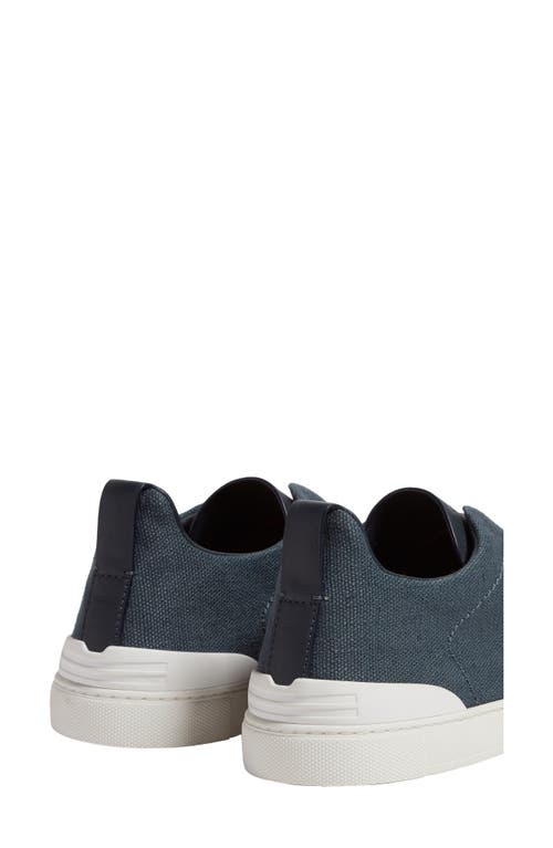 Zegna Baskets Triple Stitch En Coton, Lin Et Cuir Bleu Sarcelle Foncé In Blue