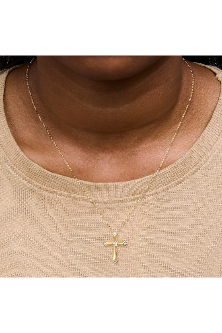 Gold Vermeil Diamond Accent 5 Point Cross Pendant Necklace, Alternate, color, Silver