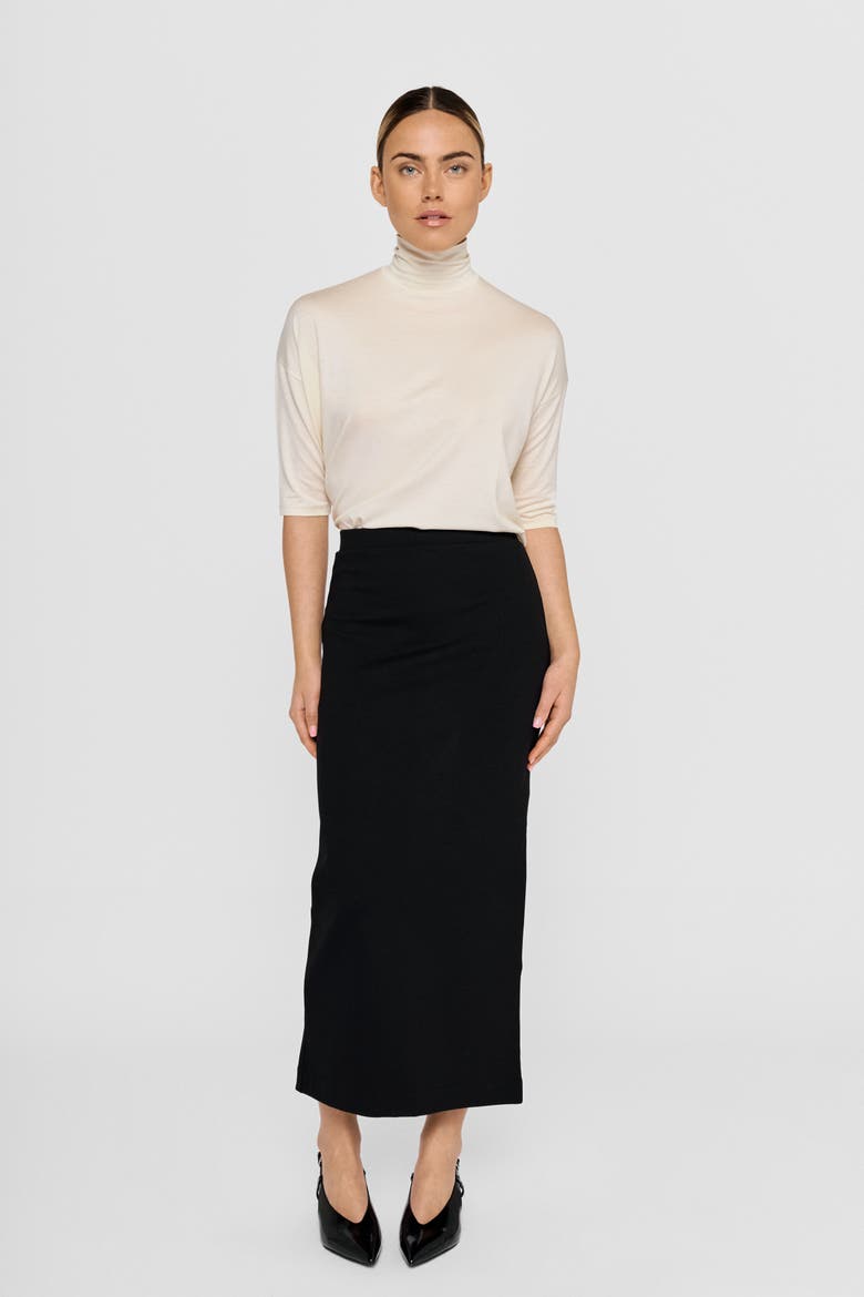 Lala Straight Jersey Midi Skirt, Alternate, color, Black