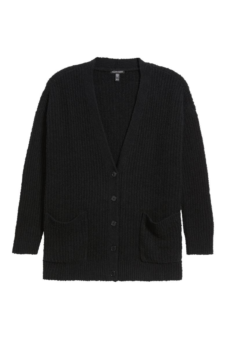 Ribbed Boyfriend Cardigan, Alternate, color, BLACK