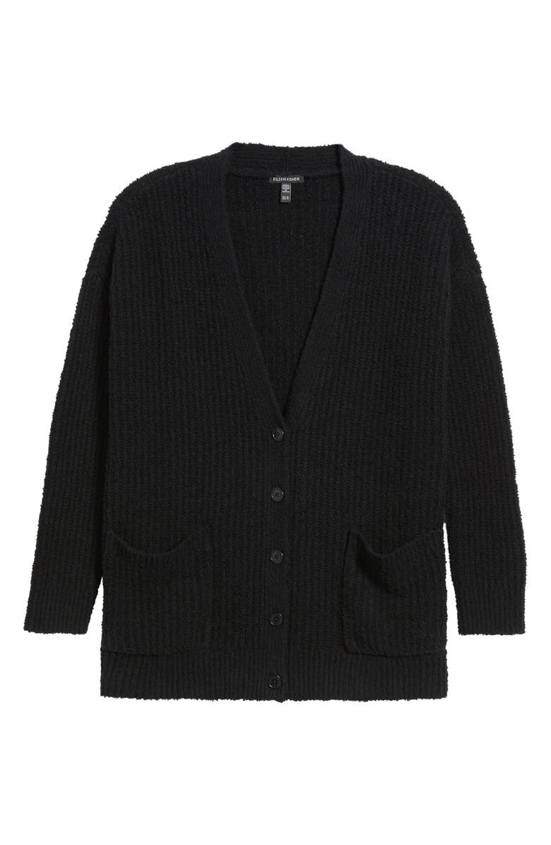 Eileen Fisher Ribbed Boyfriend Cardigan, Alternate, color, Black