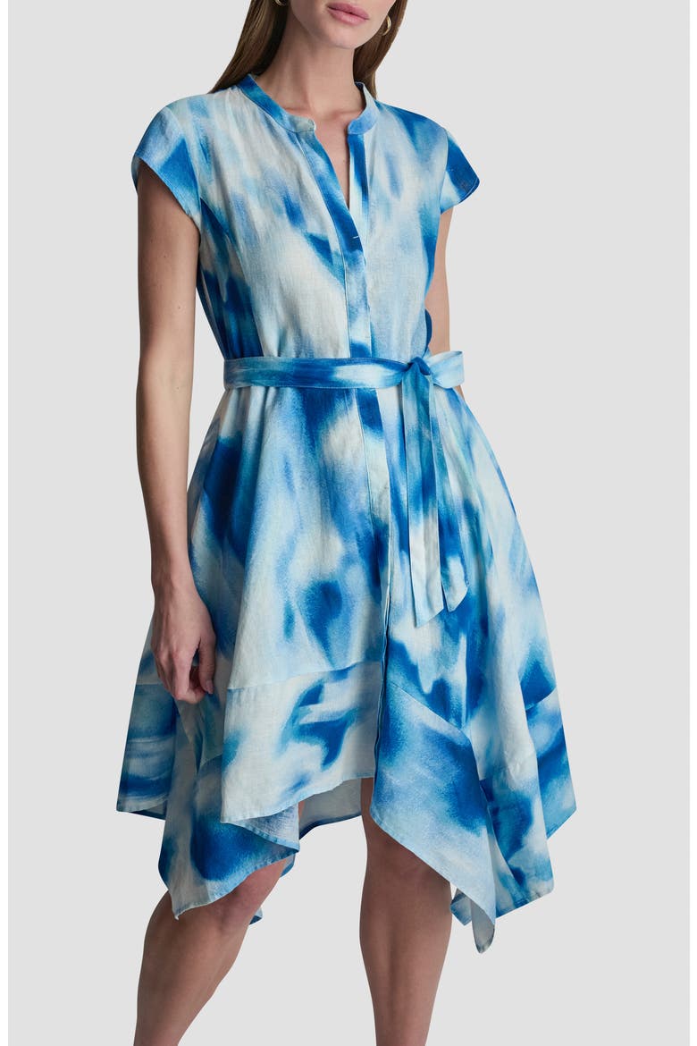 Abstract Print Asymmetric Hem Linen Dress, Alternate, color, MISTED SURF