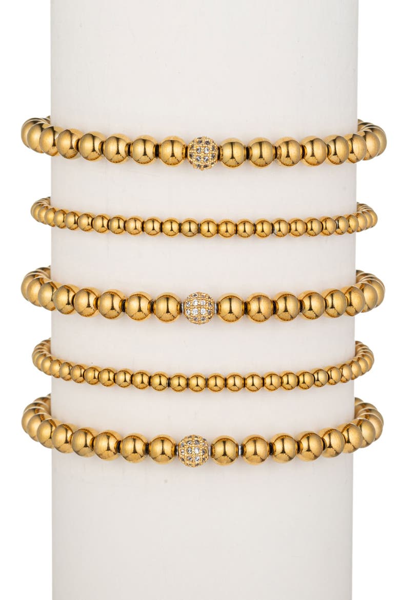 Set of Five Lexy Titanium & CZ Encrusted Beaded, Main, color, GOLD