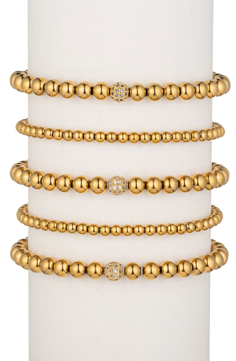 EYE CANDY LOS ANGELES Set of Five Lexy Titanium & CZ Encrusted Beaded, Main, color, Gold