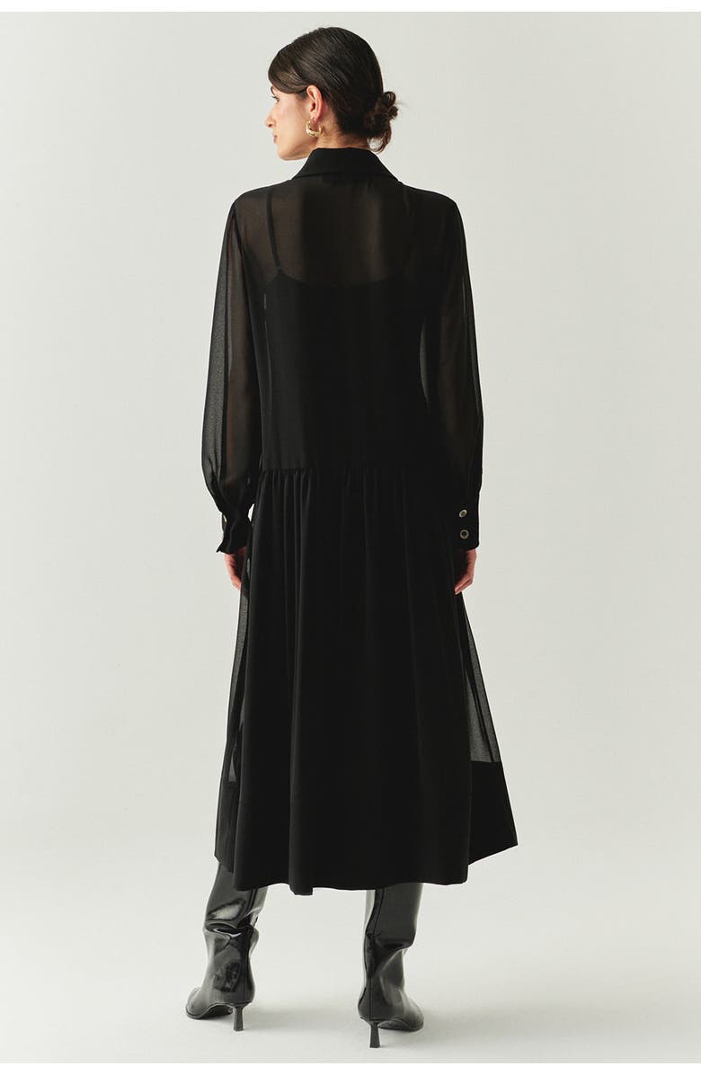Exquise Birdie Shirt Collar Long Sleeve Dress, Alternate, color, Black