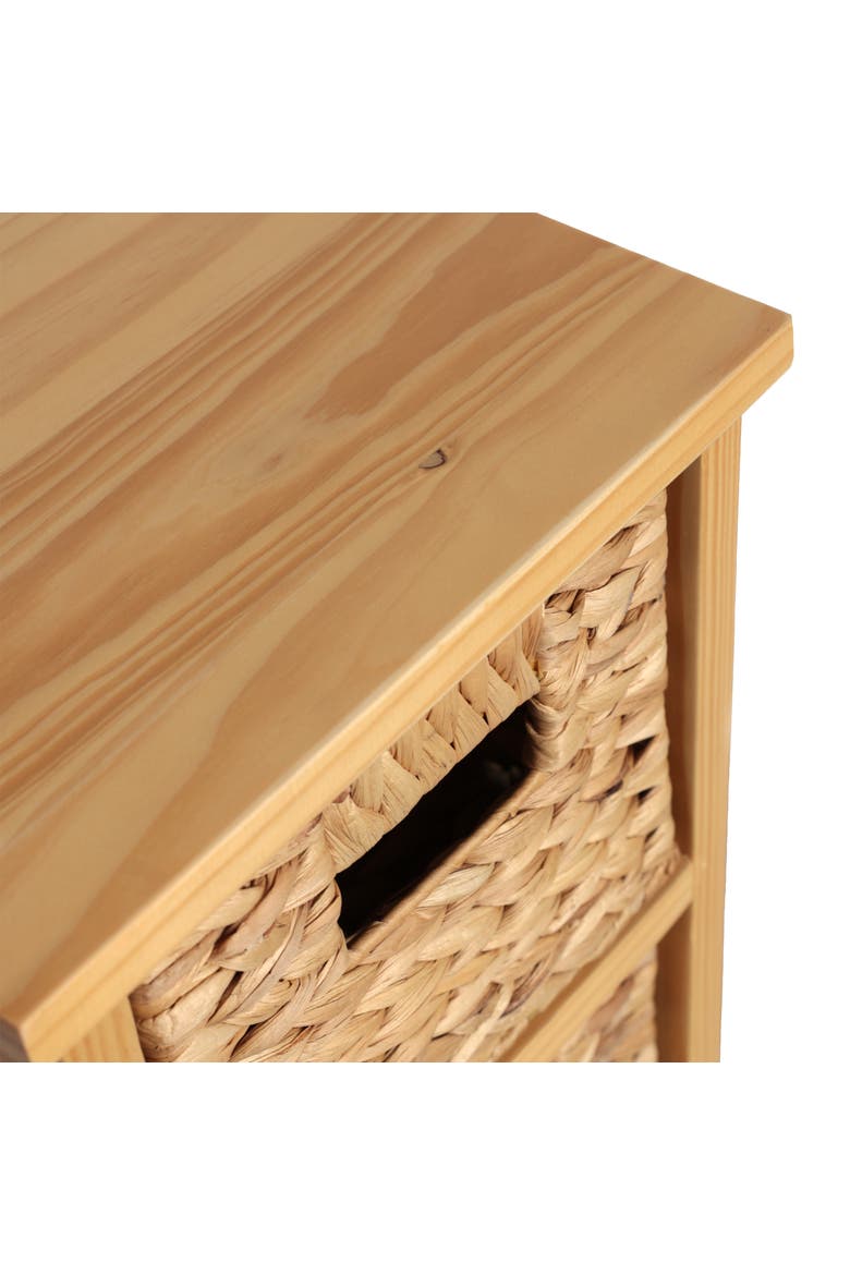 Cohen Coastal Handcrafted Pine Wood 3-Tier Storage Cabinet with 3 Water Hyacinth Woven Baskets, Alternate, color, Natural