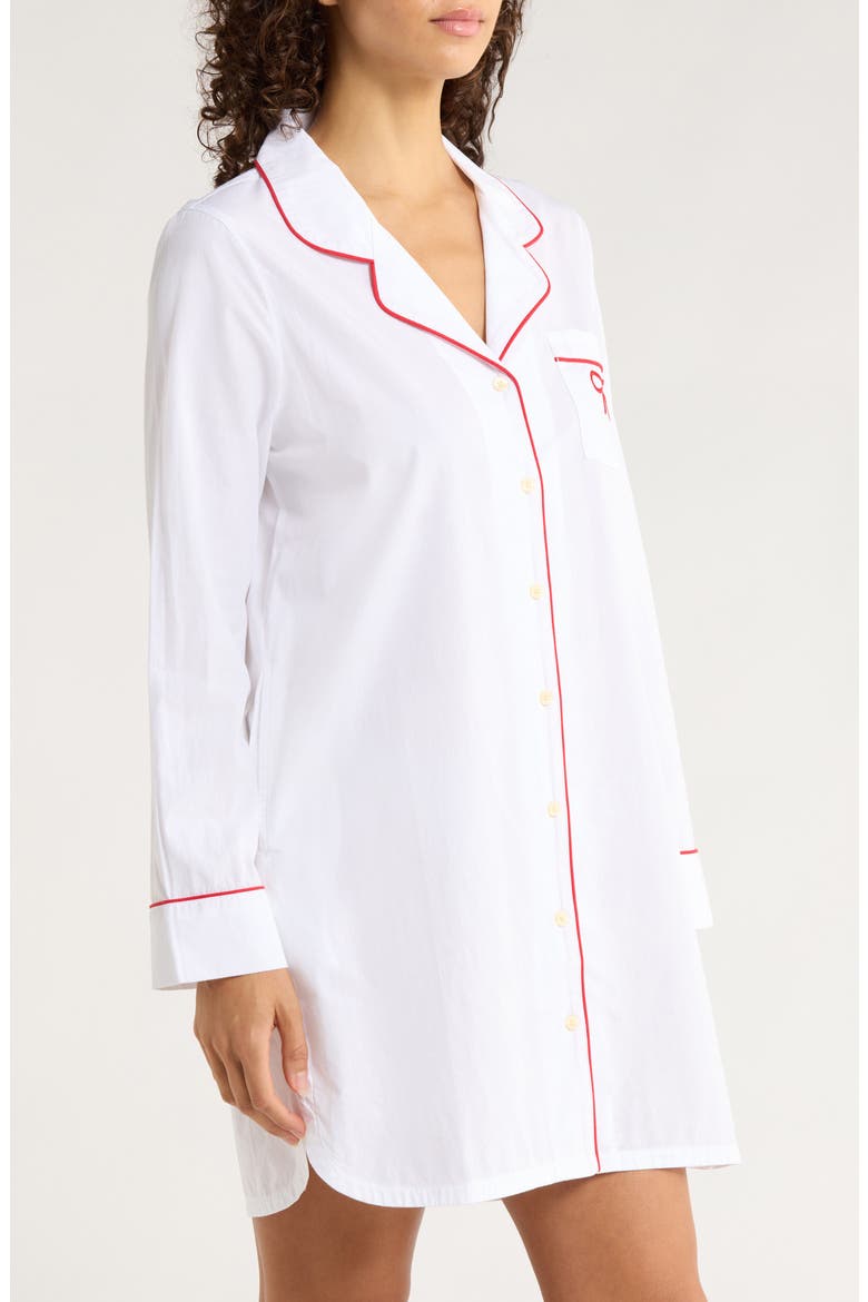 Classic Piped Cotton Nightshirt, Alternate, color, WHITE- RED BOW