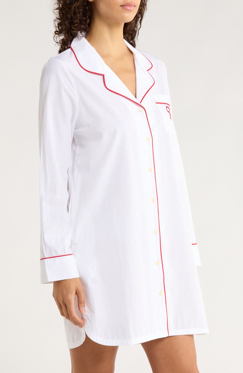 Nordstrom Classic Piped Cotton Nightshirt, Alternate, color, White- Red Bow