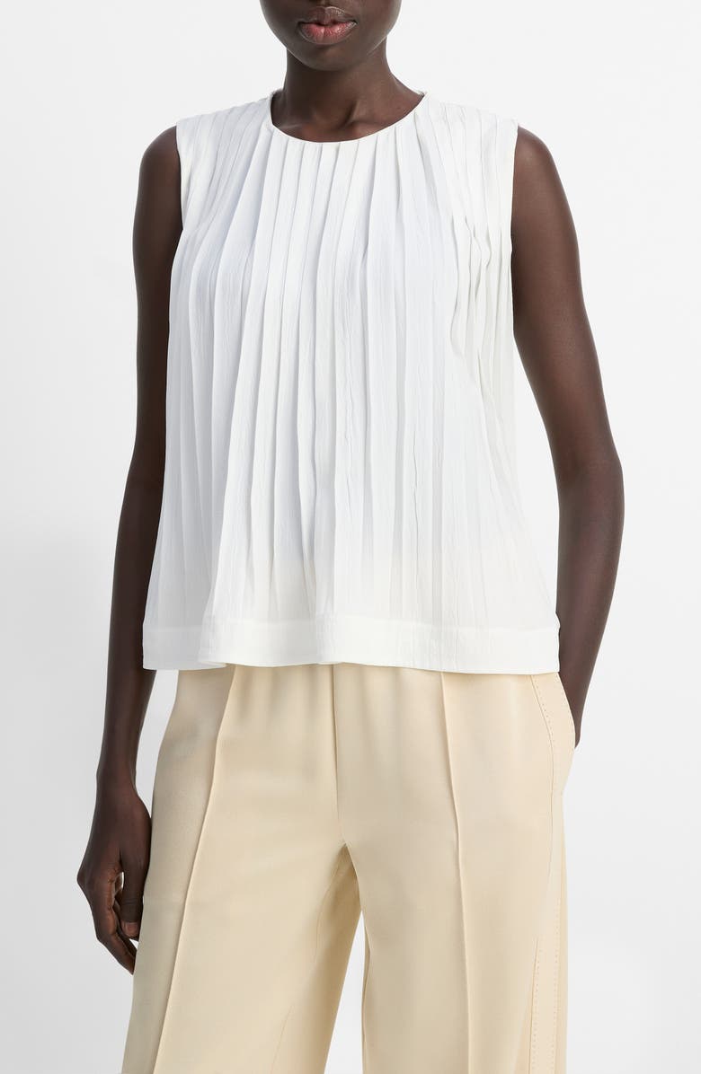 Vince Pleated Sleeveless A-Line Top, Main, color, Off White