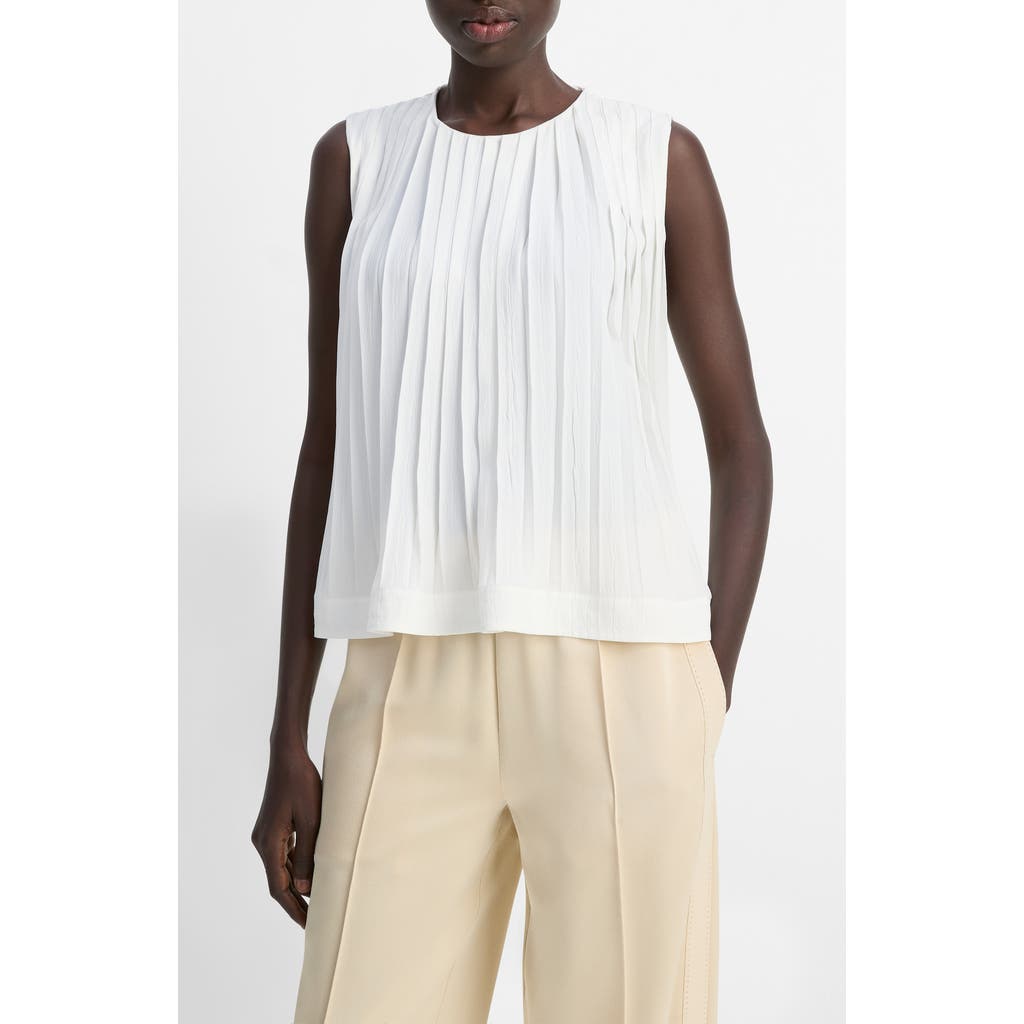 Vince Sleeveless Pleated A-line Top In White