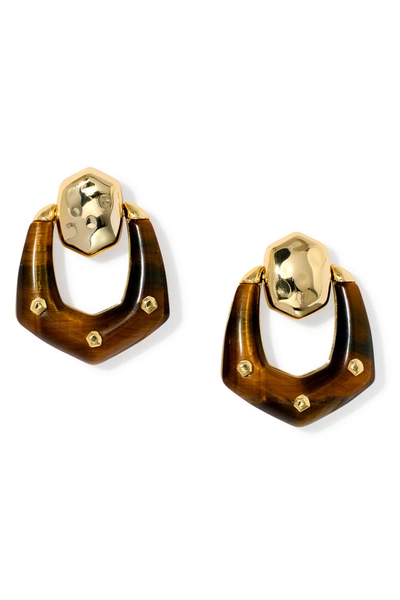 Embry Gold Open Frame Earrings, Alternate, color, GOLD DARK BROWN TIGERS EYE