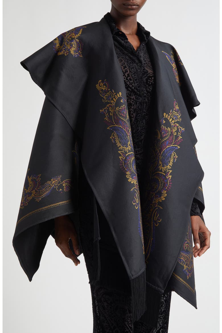Paisley Cape with Attached Scarf Detail, Alternate, color, PRINTED BLACK BASE