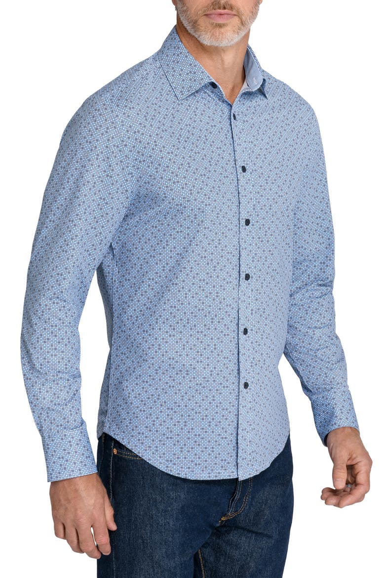 Slim Fit Geo Floral Print Long Sleeve Button Up Shirt, Alternate, color, BROWN/ BLUE