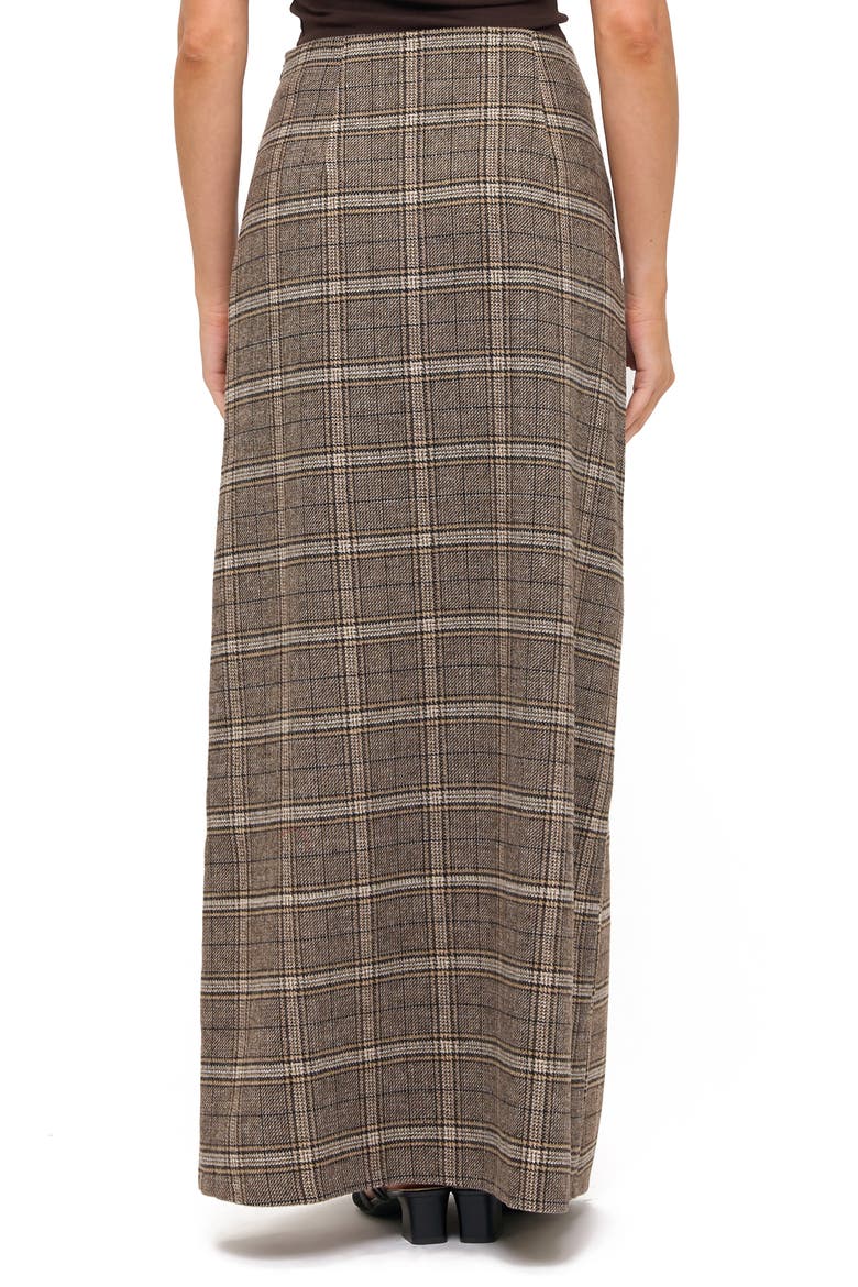 Plaid Front Slit Maxi Skirt, Alternate, color, BROWN/ CAMEL PLAID