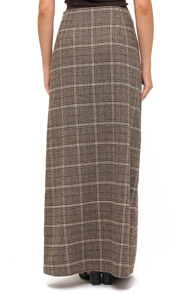 Ookie & Lala Plaid Front Slit Maxi Skirt, Alternate, color, Brown/ Camel Plaid
