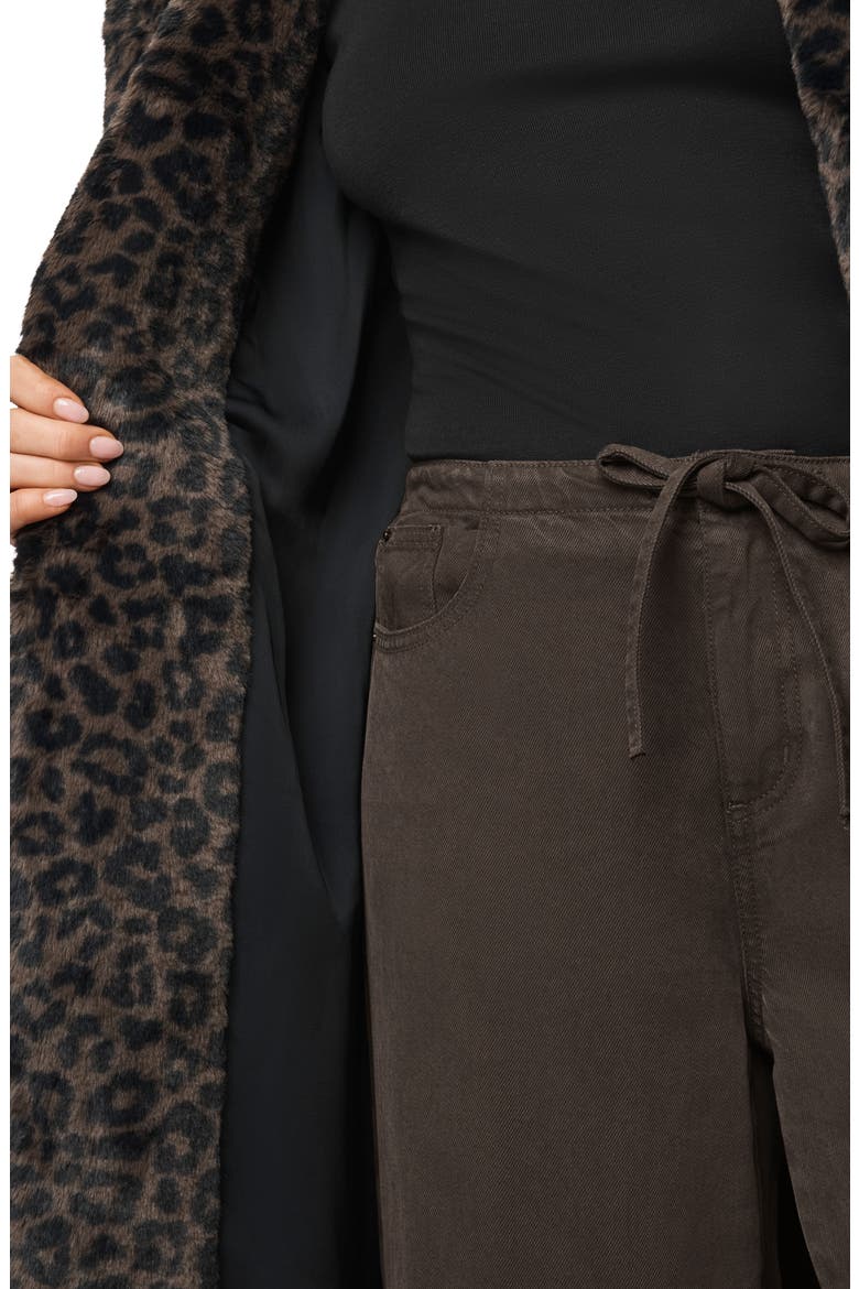 Lucia Tie Waist Long Faux Fur Coat, Alternate, color, BROWN LEOPARD PRINT