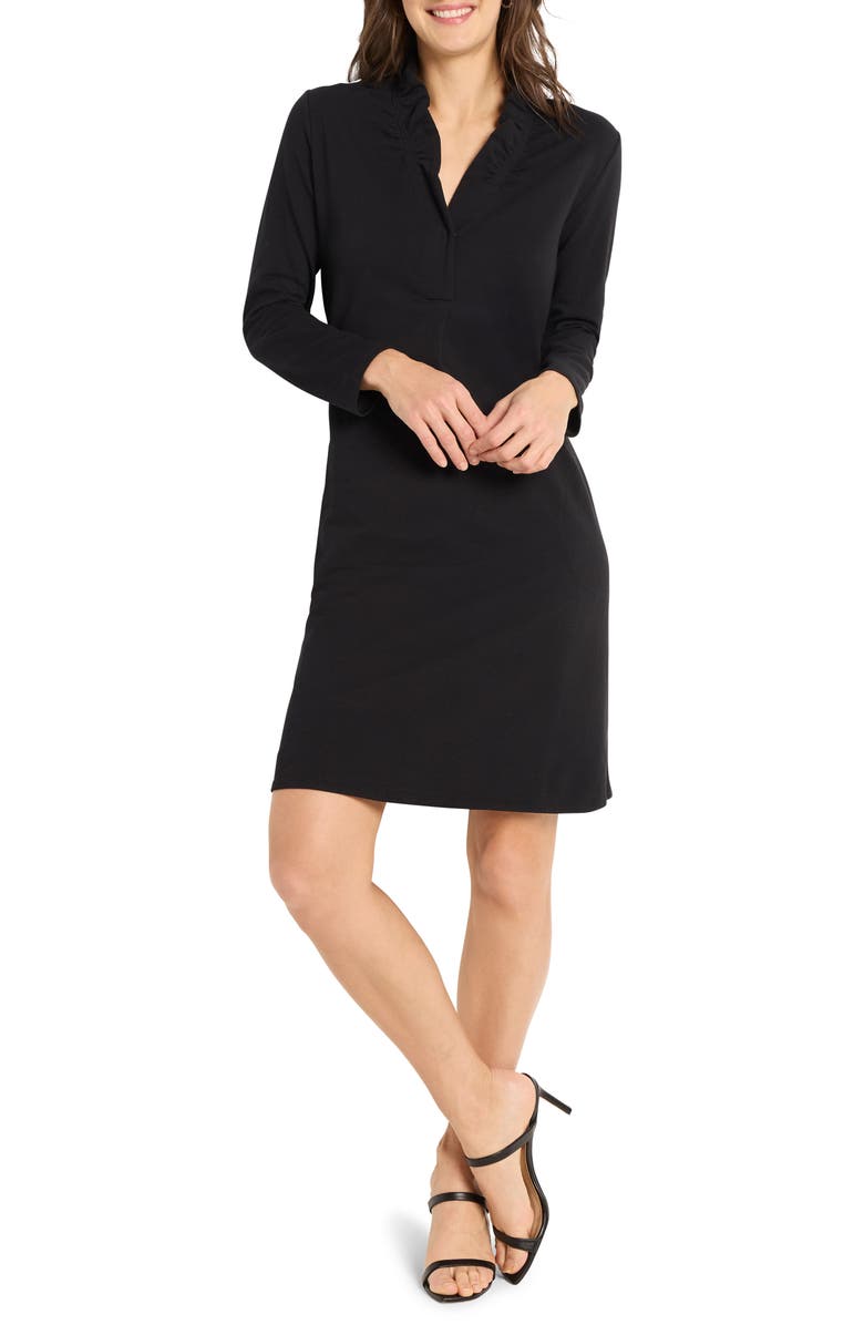 NIC+ZOE Ruffled Long Sleeve Knit Dress, Main, color, Black Onyx