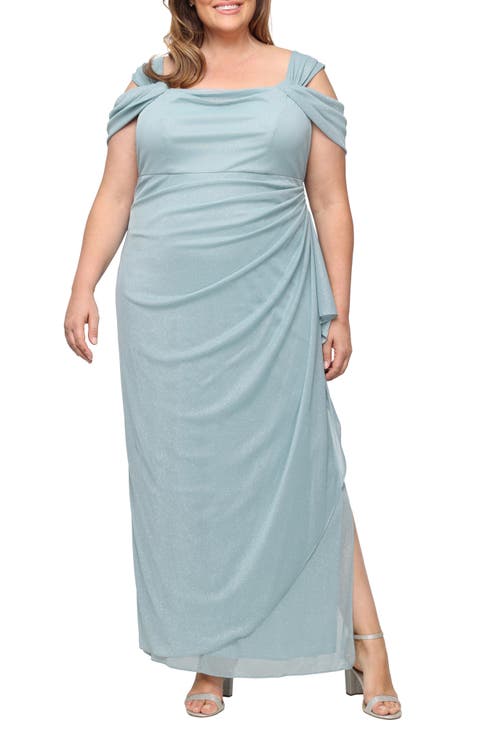Cold Shoulder Glitter Column Gown (Plus Size)