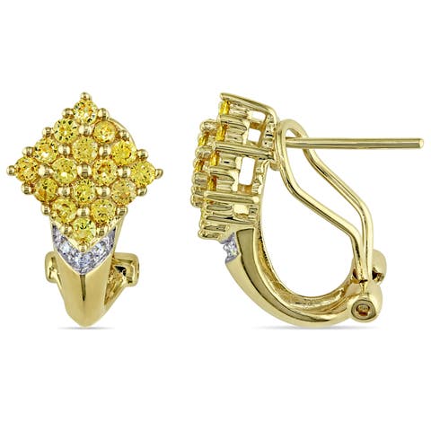 Diamond & Yellow Sapphire Cluster Earrings 14k