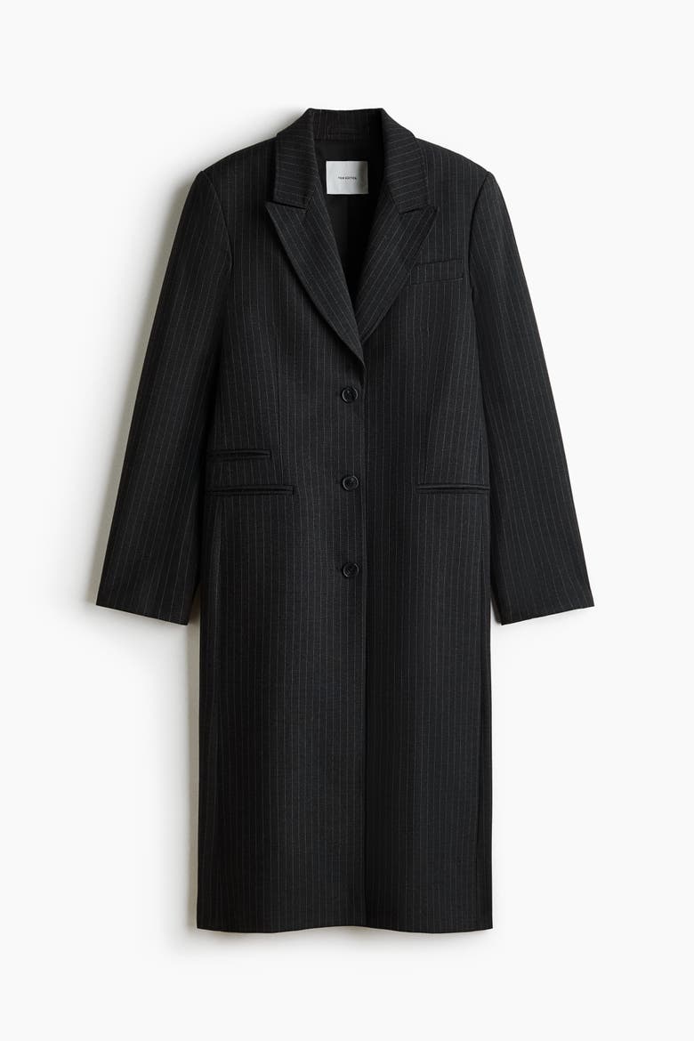 Long Jacket With Shoulder Pads, Alternate, color, Dark gray melange/pinstriped