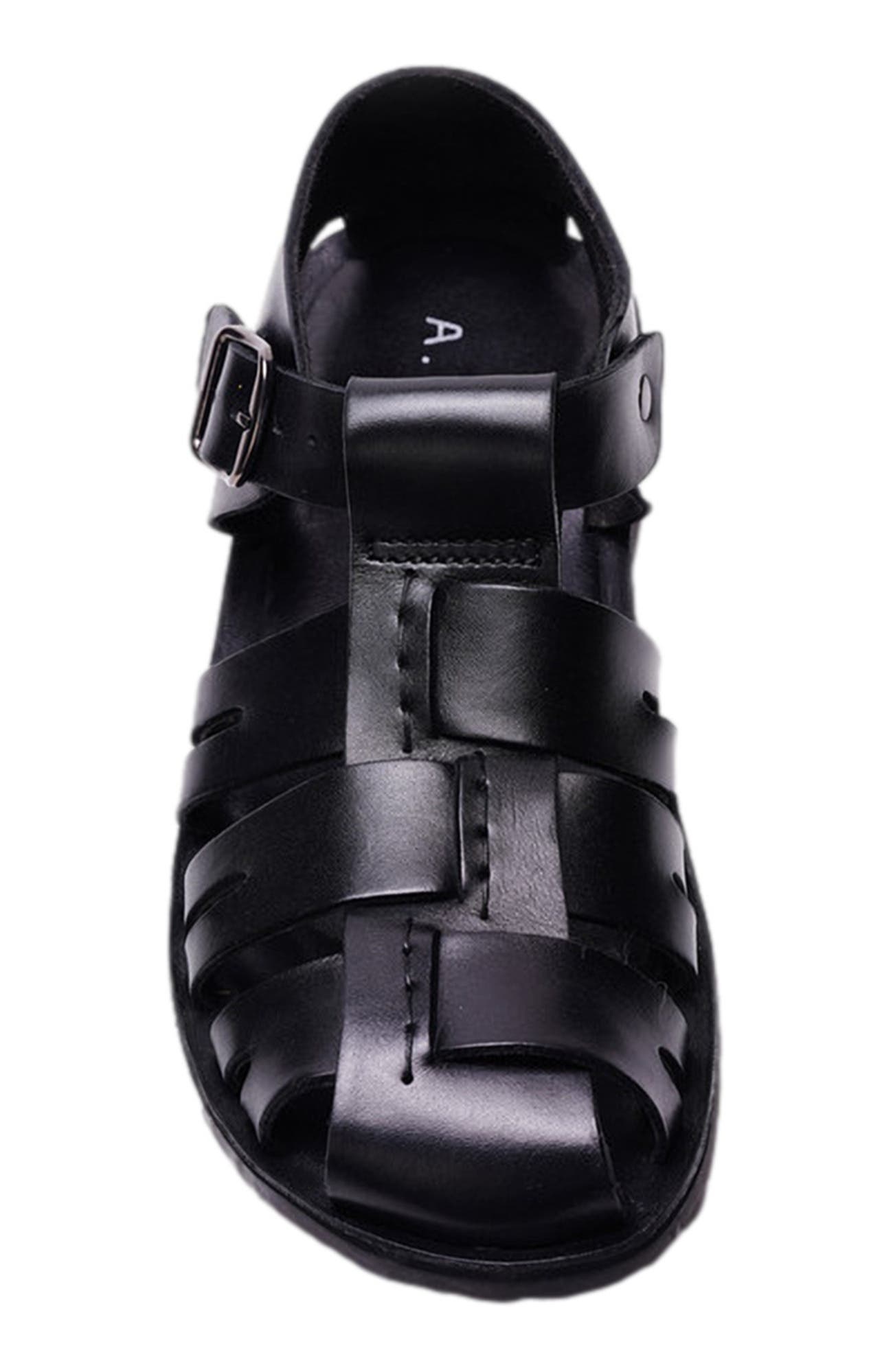 A. Veer Santorini Fisherman Sandal, Alternate, color, Black Leather