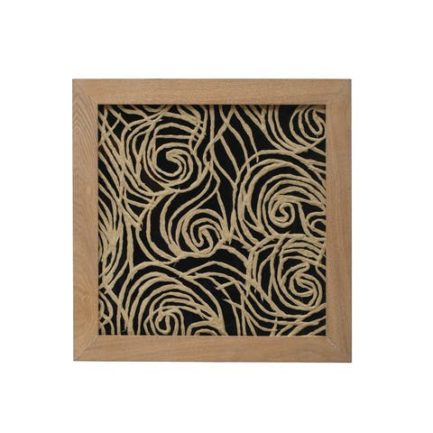 Modern Wood Framed Abstract Wall Art with Glass Cover, Black and Natural