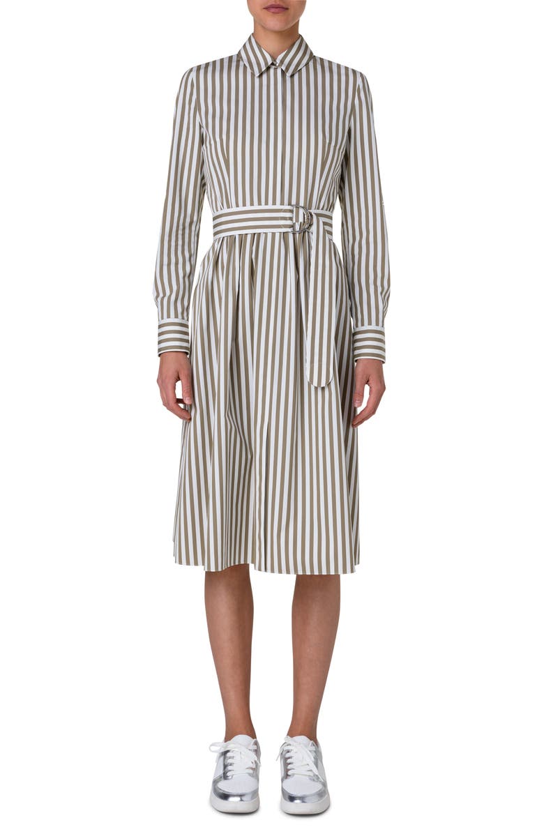 Akris punto Stripe Long Sleeve Cotton Poplin Shirtdress, Main, color, 