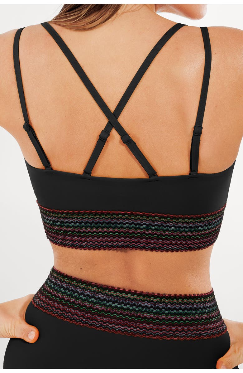 Popilush Boho Trim High Waist Tummy Control Bikini Set, Alternate, color, Black