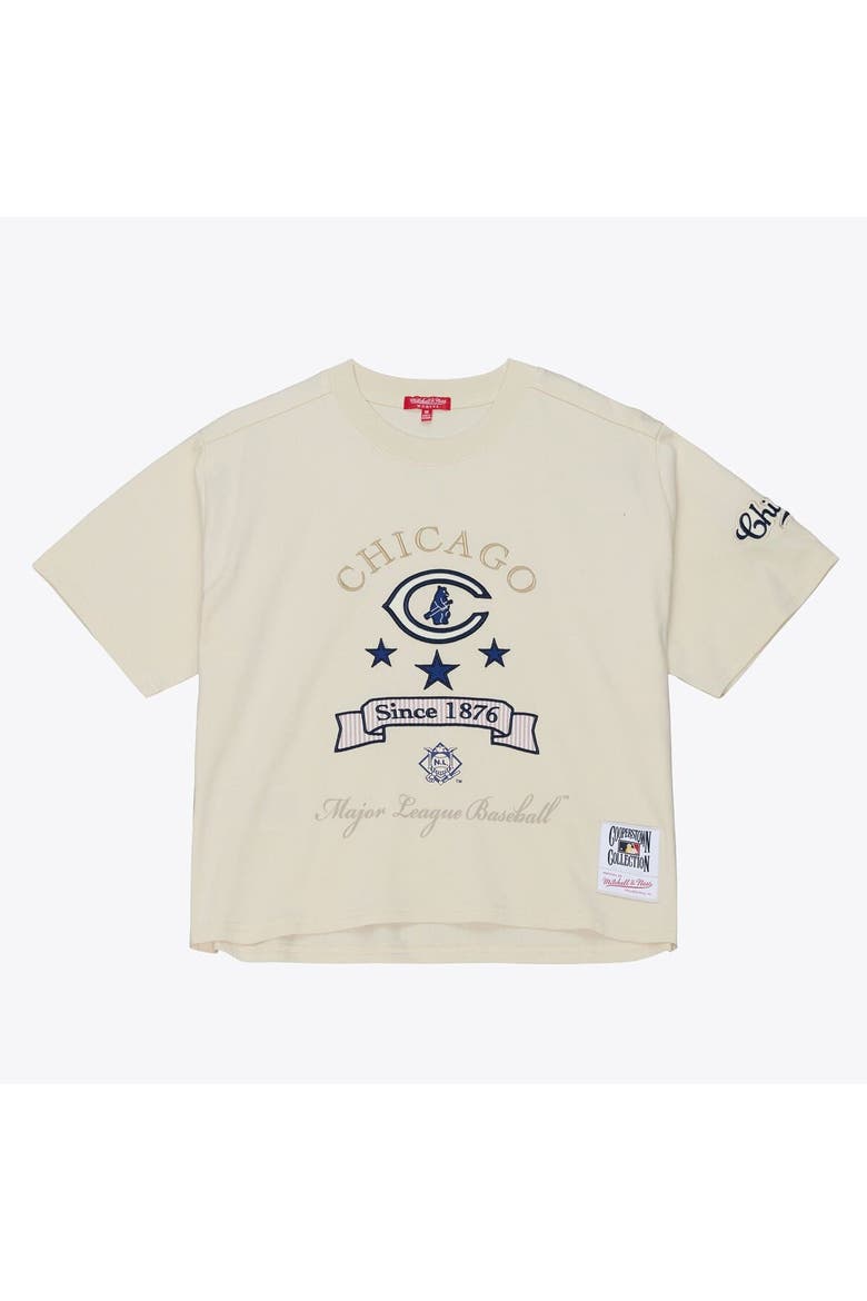 Women's Mitchell & Ness  Cream Chicago Cubs Cooperstown Yacht Rock Boxy Cropped T-Shirt, Alternate, color, Cream