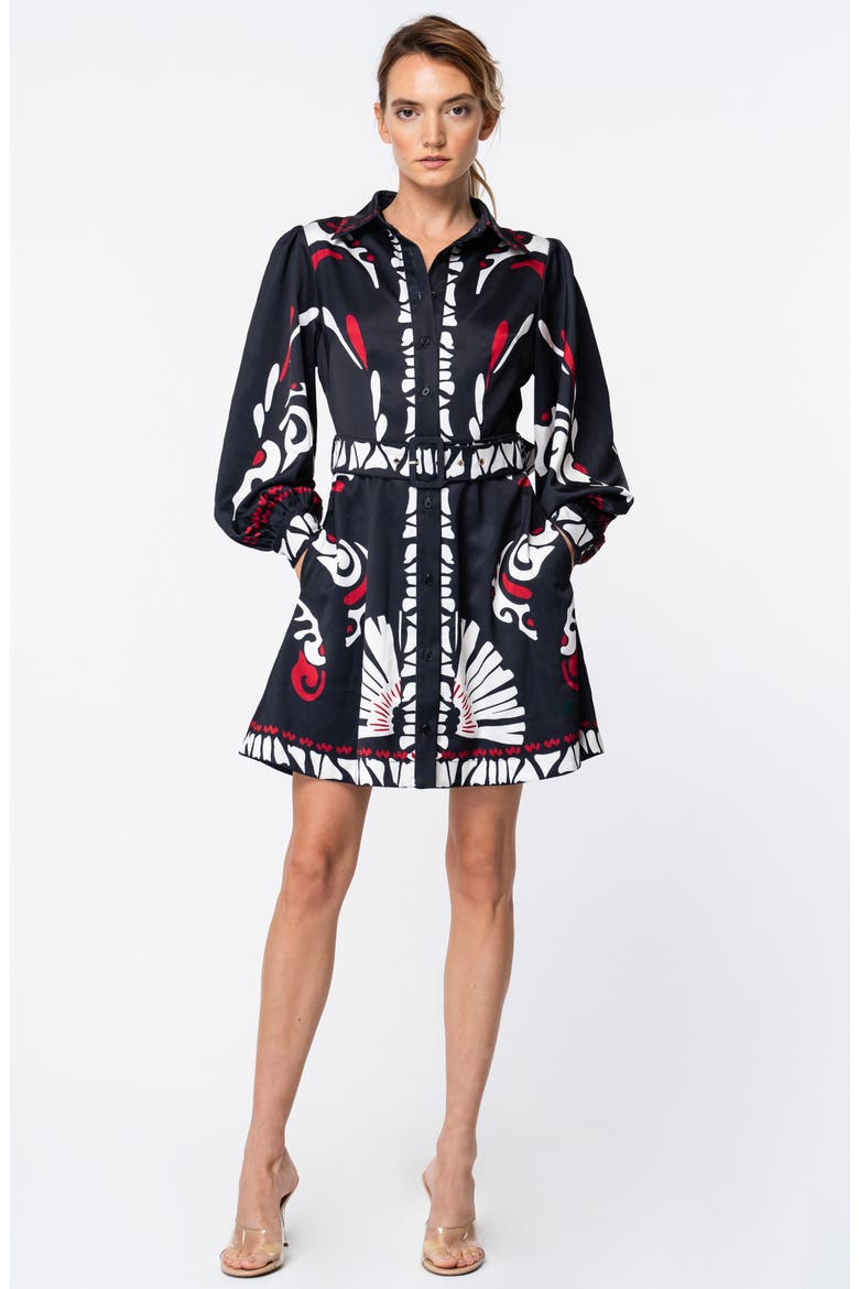 Billy Long Sleeve Satin Shirtdress, Alternate, color, BLACK RED