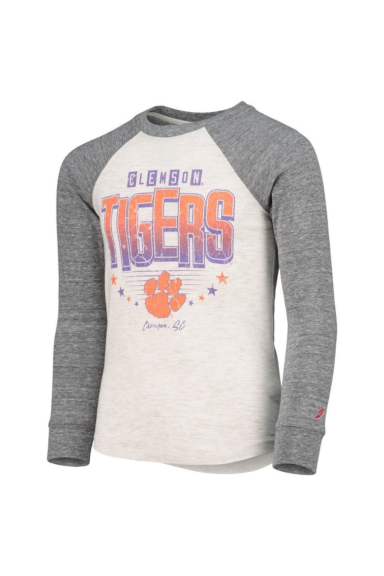 Youth League Collegiate Wear Heathered Gray Clemson Tigers Baseball Tri-Blend Raglan Long Sleeve T-Shirt, Alternate, color, Heather Gray