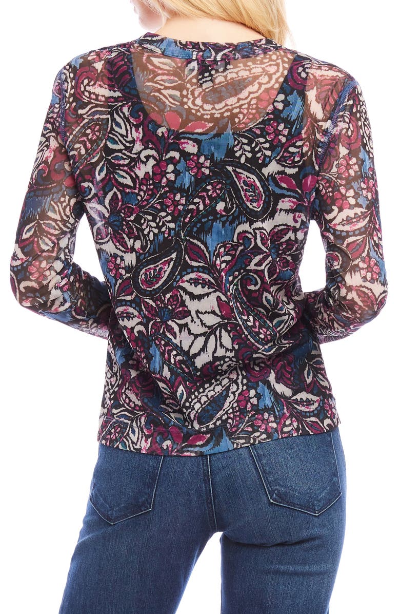 Karen Kane Paisley Print Long Sleeve Mesh Top, Alternate, color, 