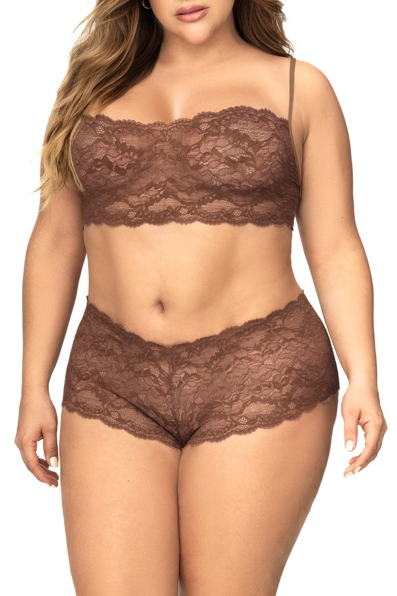 Lace Bralette & Boyshorts Set, Main, color, COCOA