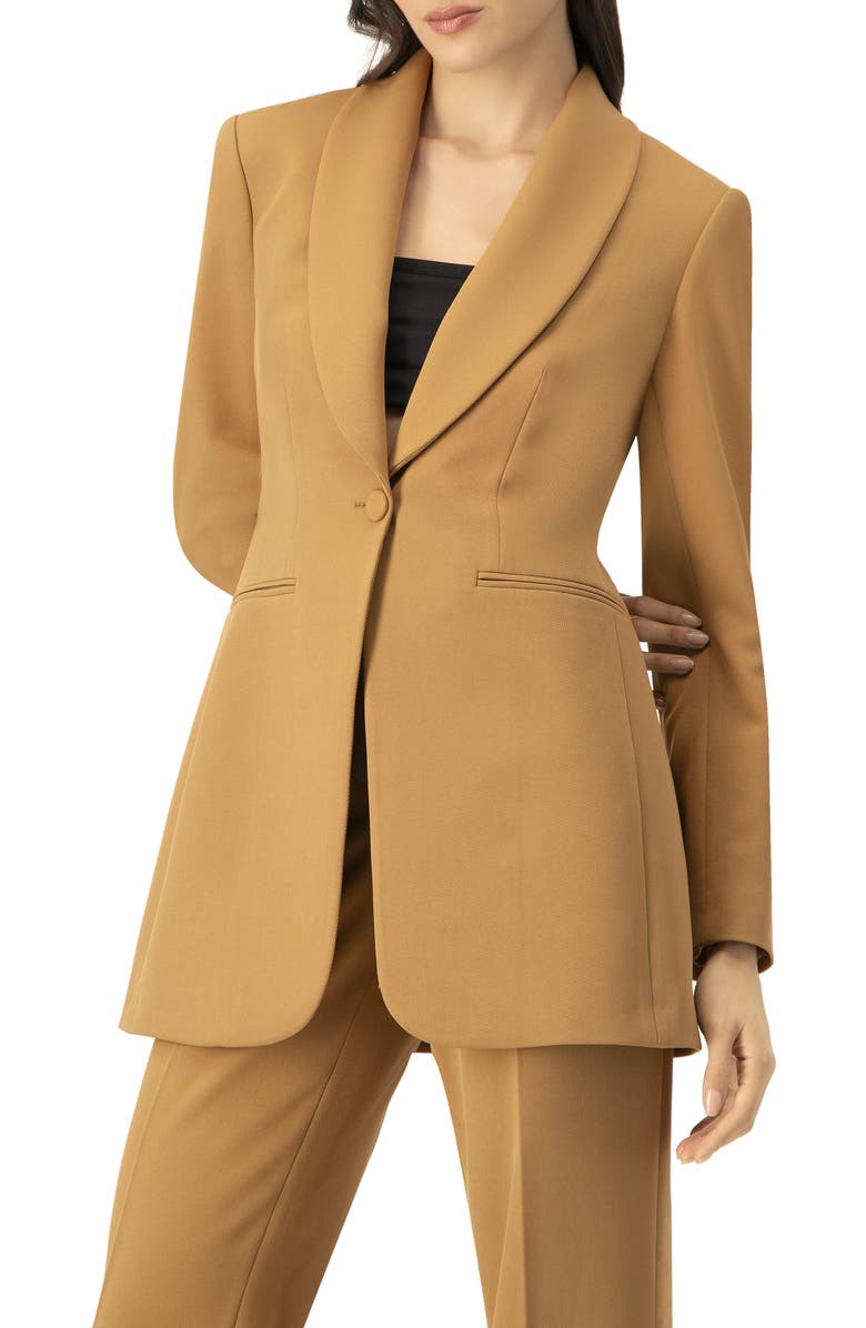 IVONNE Single-Button Shawl Lapel Blazer, Alternate, color, Camel