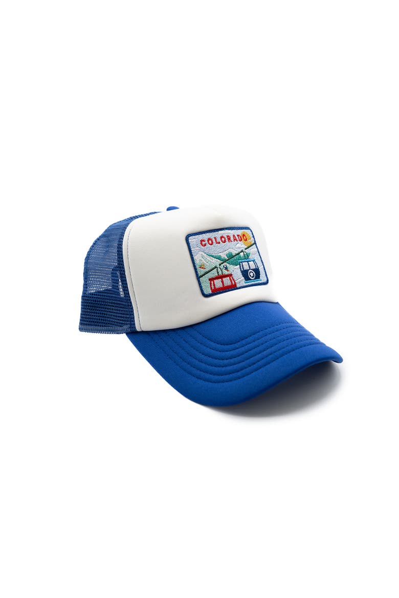 Colorado Postcard Trucker Hat - Kids, Alternate, color, Royal Blue & White