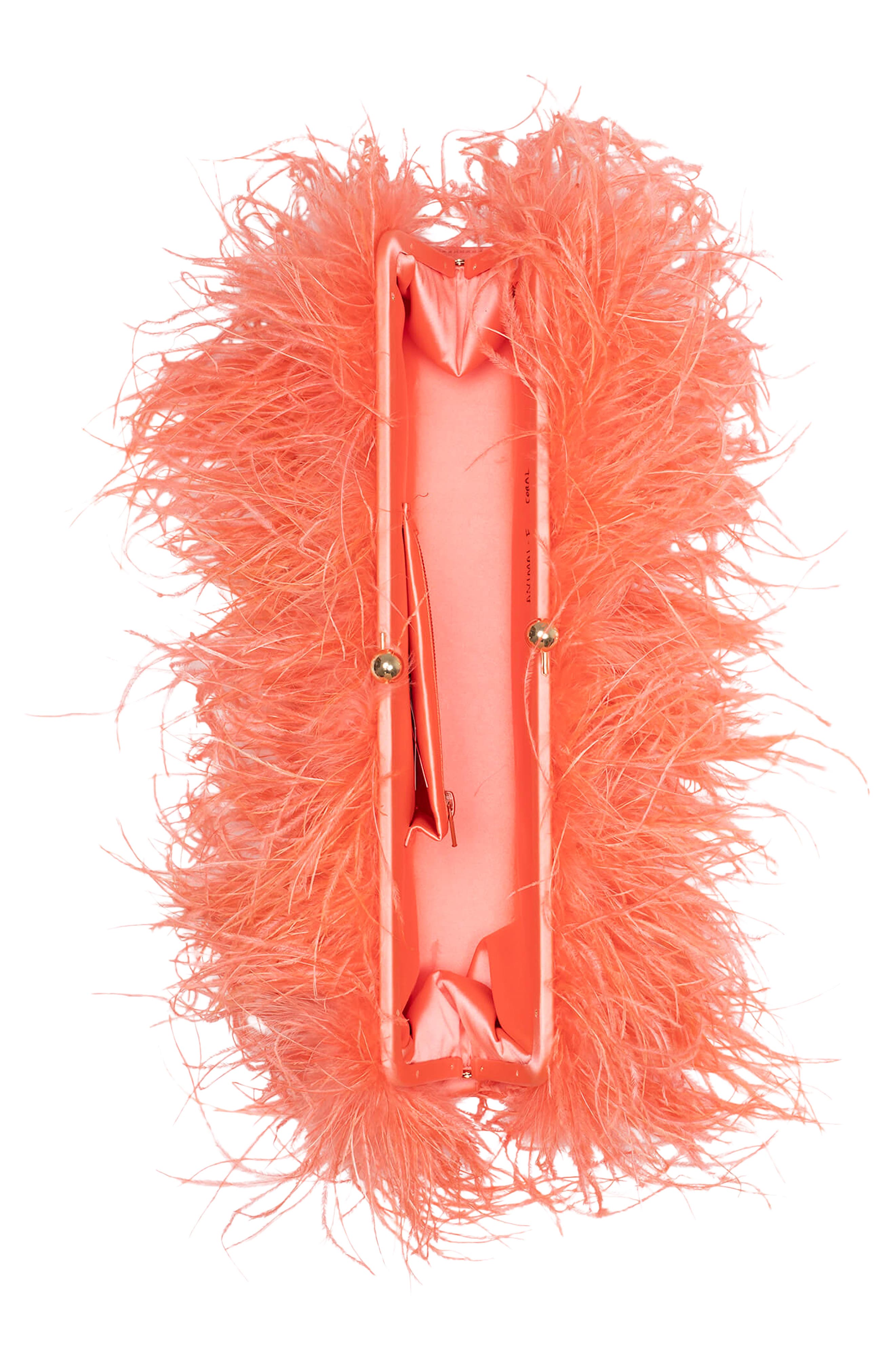 Jeffrey Campbell Animal Feather Clutch, Alternate, color, Coral Combo
