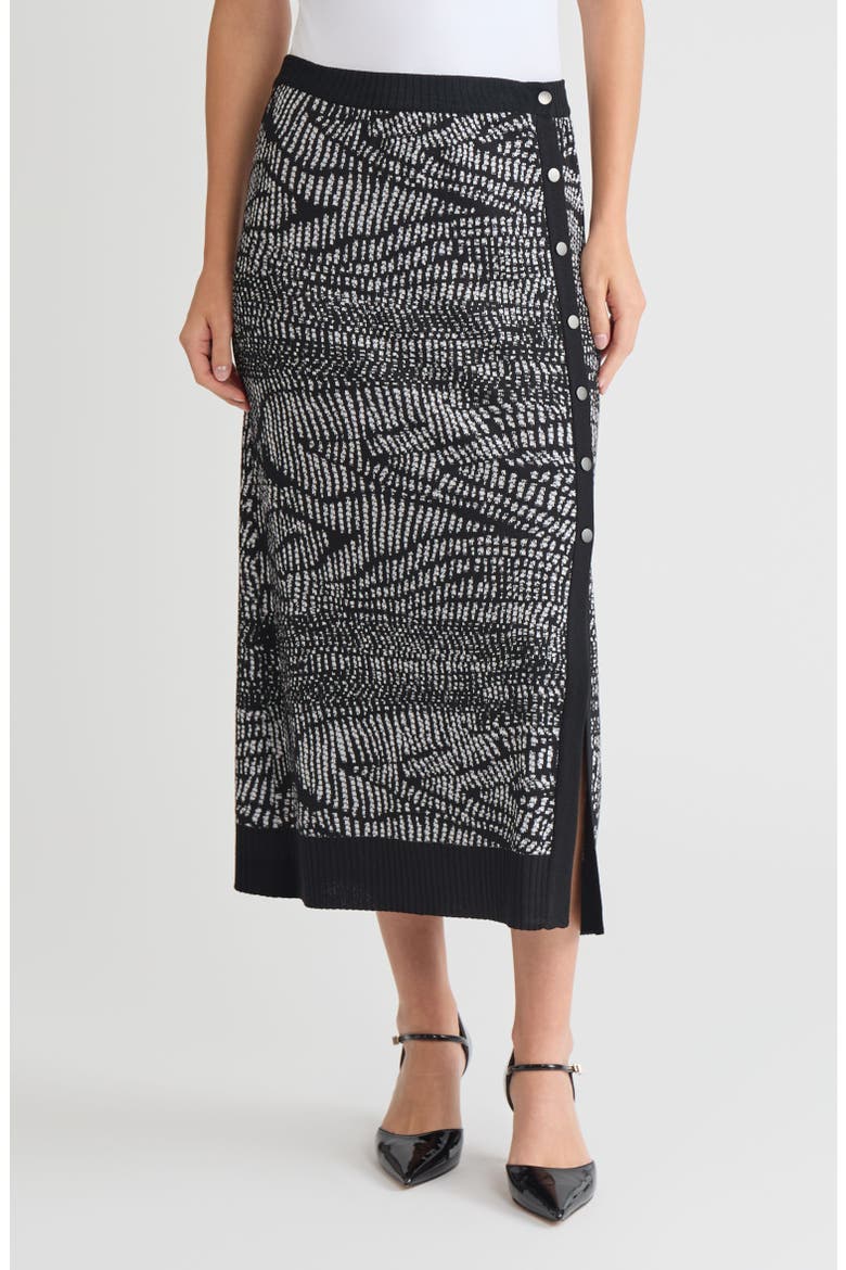 Abstract Animal Print Soft Knit Straight Skirt, Main, color, Black/White