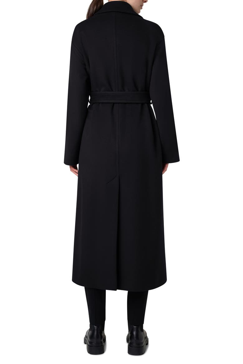 Double Breasted Belted Wool Blend Coat, Alternate, color, BLACK