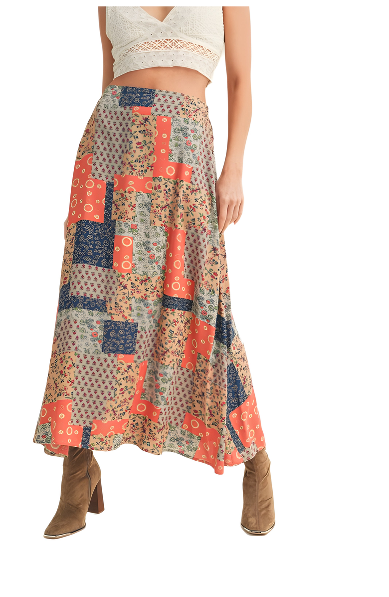 Knit and Lounge Patchwork Print A-Line Maxi Skirt, Alternate, color, 