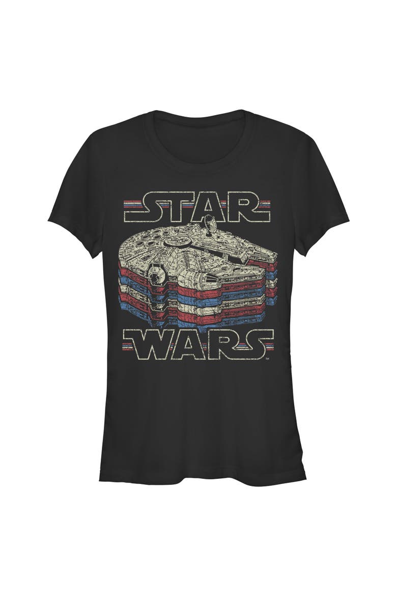 Junior's Star Wars Millennium Falcon Retro Multi Stripes  Graphic T-Shirt, Main, color, Black