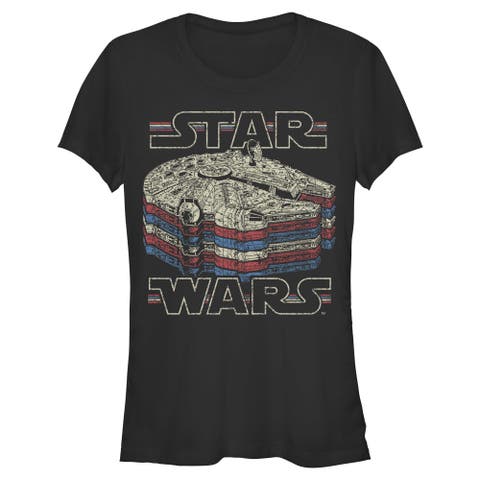 Junior's Star Wars Millennium Falcon Retro Multi Stripes  Graphic T-Shirt
