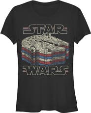 Star Wars Junior's Star Wars Millennium Falcon Retro Multi Stripes Graphic T-Shirt