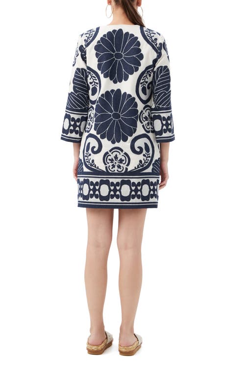 Trina Turk Amy Border Print Shift Dress In Gray
