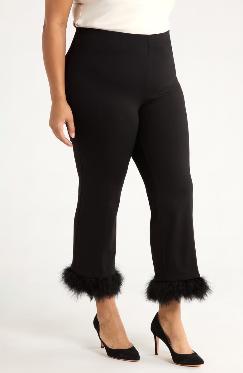 Anne Klein Crop Feather Trim Pull-On Pants, Alternate, color,