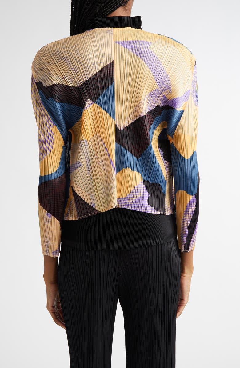 Pleats Please Issey Miyake Meteorite Print Pleated Open Front Cardigan, Alternate, color, 