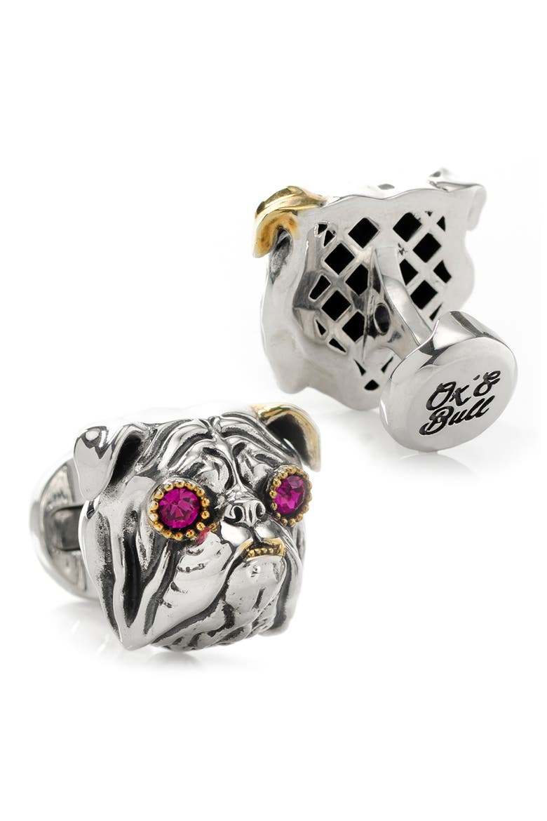 Embellished English Bulldog Cuff Links, Alternate, color, SILVER
