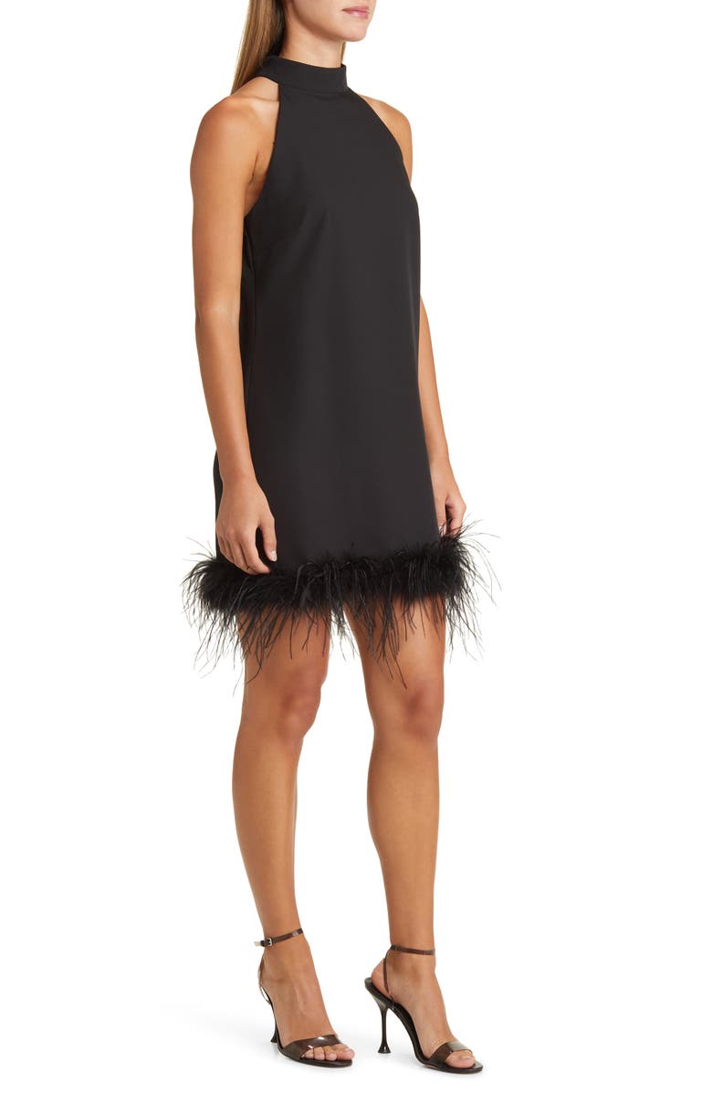 Sam Edelman Halter Neck Feather Trim Cocktail Dress, Alternate, color,