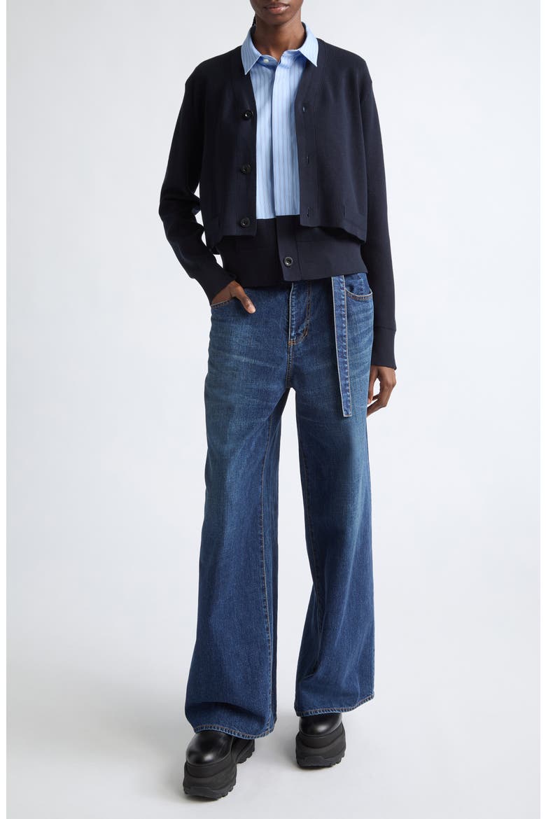 Layered Poplin & Knit Cardigan, Alternate, color, NAVY/ LIGHT BLUE STRIPE