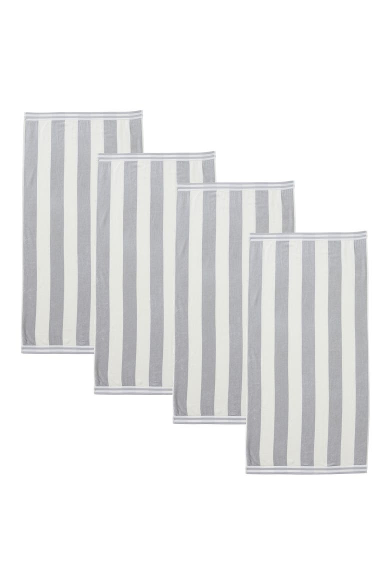 4-Pack Oversize Stripe Beach Towels, Main, color, PALE GREY