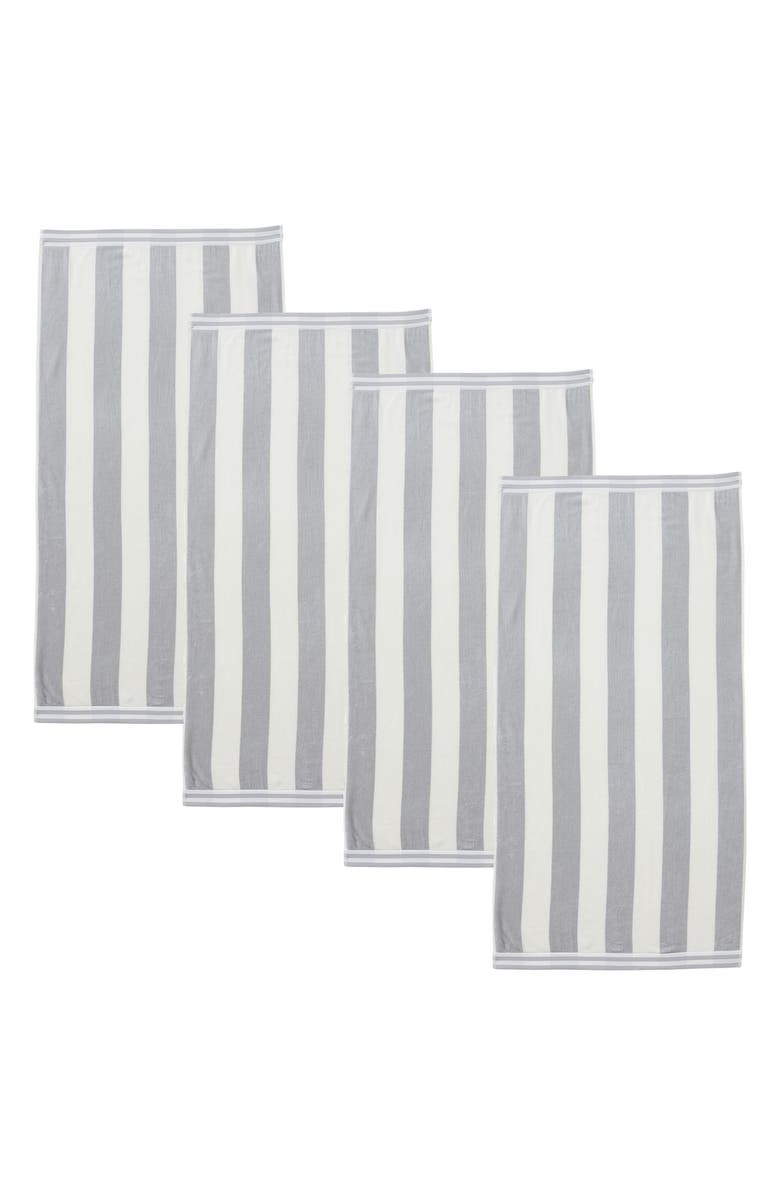 Woven & Weft 4-Pack Oversize Stripe Beach Towels, Main, color, Pale Grey